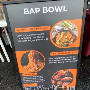 Screenshot of Bap Bowl's menu from Hội Chợ Đêm Jacksonville's video on their FB page.