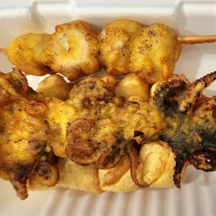The crispy quail wonton &amp; fried fish ball skewers were decent. The octopus were not crispy &amp; underseasoned.