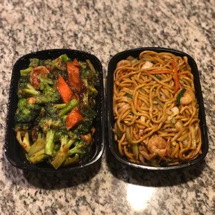 Shrimp and Broccoli along with Shrimp Lo Mein
