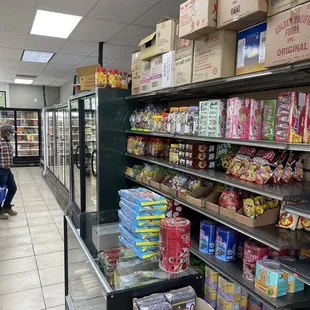shelves of food and drinks