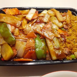 BBQ Pork with Chinese vegetables and fried rice