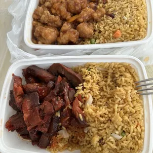 From dinner menu: Boneless ribs, orange chicken (not included in pic 2 egg rolls)