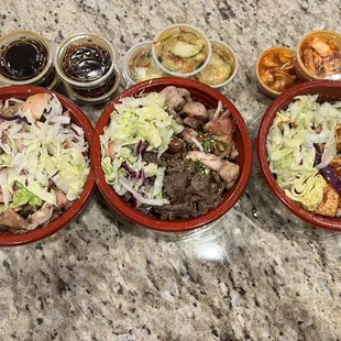 Combo Bowl, Korean Beef Bowl, Spicy Tofu Bowl