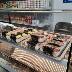 Portuguese Sausage w/egg Musubi and Spam Musubi