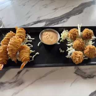 Potato Shrimp, Wasabi Crab Cake