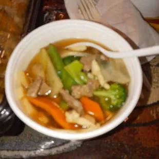 House special soup( beef, chicken, shrimp fresh vegetables )Healthy and delicious for this cold weather!