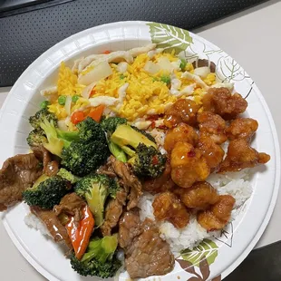 Chicken fried rice, pork with broccoli and general tsos