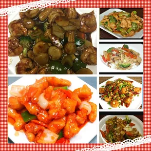 a collage of different dishes of food
