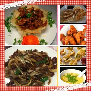 a collage of various dishes of food