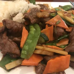 beef and vegetables on a plate