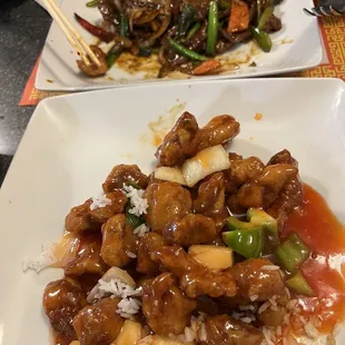 Kung pao beef and sweet &amp;sour pork