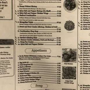 the menu of the restaurant