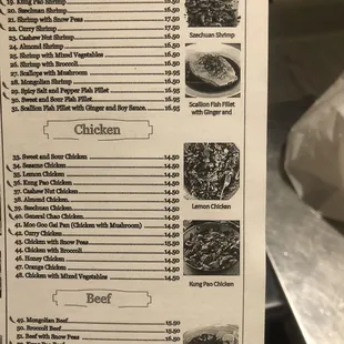 the menu of the restaurant