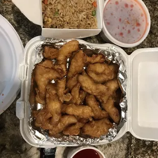 Sweet and sour chicken and fried rice