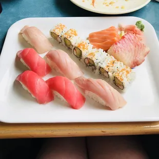 Sashimi and sushi dinner with California rolls