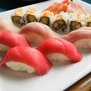 Sashimi and sushi dinner with California rolls