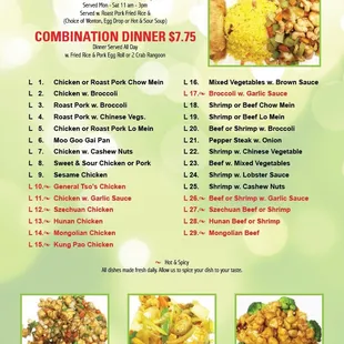 the menu for lunch specials