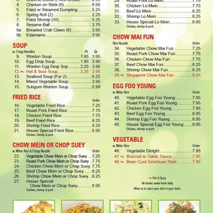 the menu for the restaurant