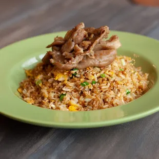 Grilled pork with egg fried rice