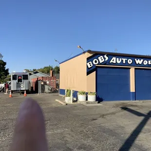 See the truck hidden behind Bob's Auto Works