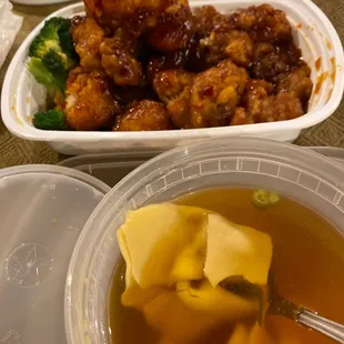 General tso. Wonton soup