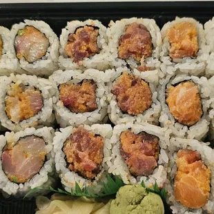 Left to right: spicy yellowtail, spicy tuna, spicy salmon