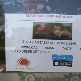 DOWNLOAD ASIAN TASTE APP HAVE 10% OFF, THE APP EASY USE, FAST,MORE DISCOUNT SAVE MONEY WITH A 10% DISCOUNT EACH TIME YOU USE THE NEW APP.