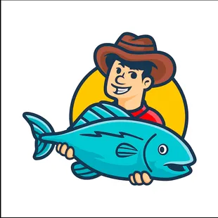 a man in a cowboy hat holding a fish