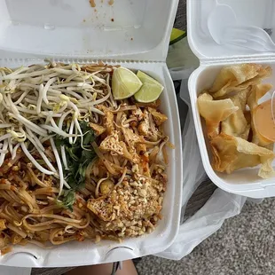 Pad Thai Noodles Vegan Cheese Rangoon
