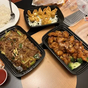 Mongolian beef, Gen Tsao, wilted crab Rangoon