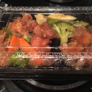 Orange chicken with vegetables. Delicious!!
