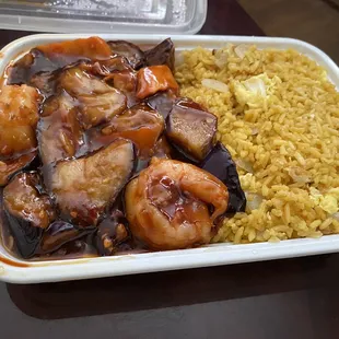 Eggplant &amp; Shrimp with Fried Rice
