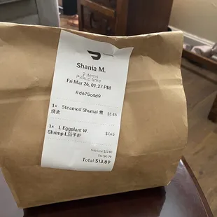 Delivery bag via Door Dash
