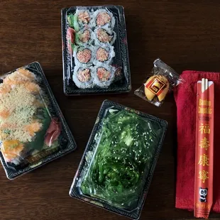 a variety of sushi and rolls