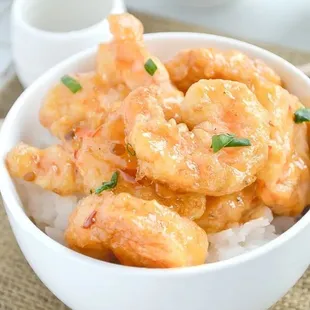 shrimp and rice in a bowl