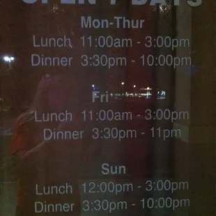 Hours, open 7 days a week.