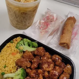 a plate of food and a drink