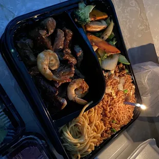 Steak hibachi birthday takeout.