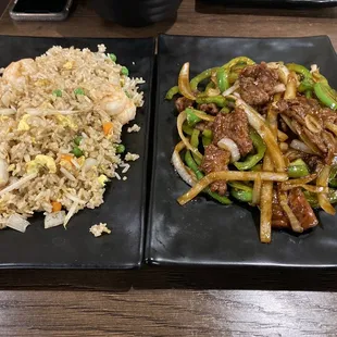 Shrimp fried rice and Pepper Steak with Onion