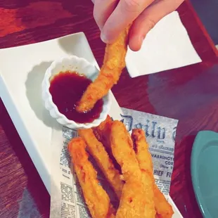 Fried squid.. thick pieces, not mostly breading like some places
