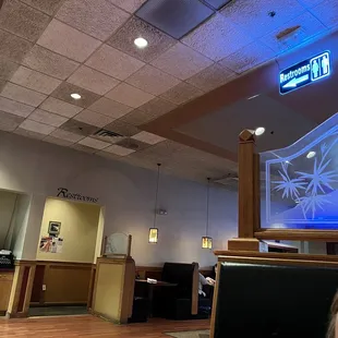 Look at the water? Smoke? Mold? Line on the wall... and, of course, the ceiling, air vents...