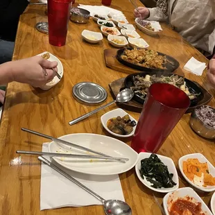 a group of people eating