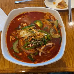 Seafood spicy noodles. Level 5 spicy.