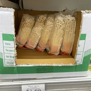 a box of noodles on a shelf