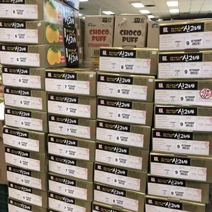 a large stack of boxes