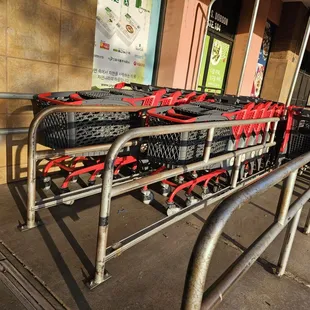 a row of shopping carts