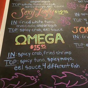 Menu on the wall