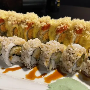 Spicy Hawaiian Roll (Top) and Shrimp Tempura Roll (Bottom)