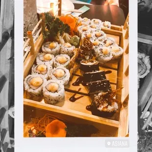 Sushi! Spider roll, Spicy Dynamite roll, Spicy Tuna roll, and Spicy Salmon roll