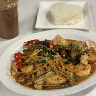 Seafood Rice Entree &amp; Iced Coffee